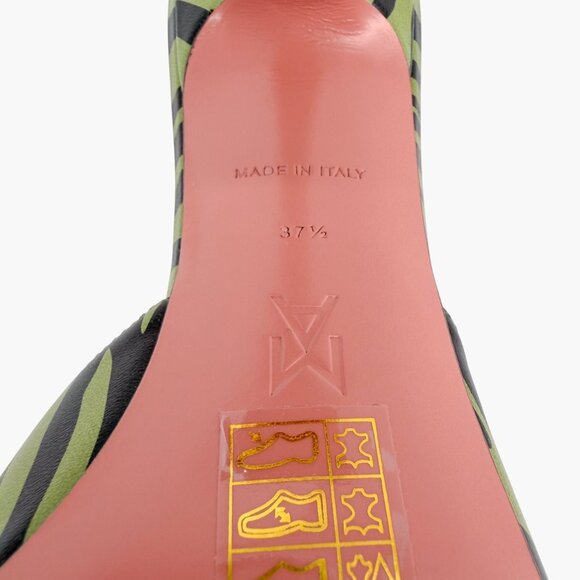 Amina Muaddi Lupita Green Zebra Mule Slide Sandals Heels Size 37.5 US 7.5 Women - Picture 13 of 15